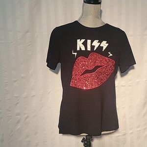 Pesion KISS Women's Short Sleeve Sequined T-Shirt Size: Medium
